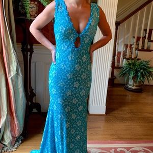 Jovani Blue floral and beaded dress